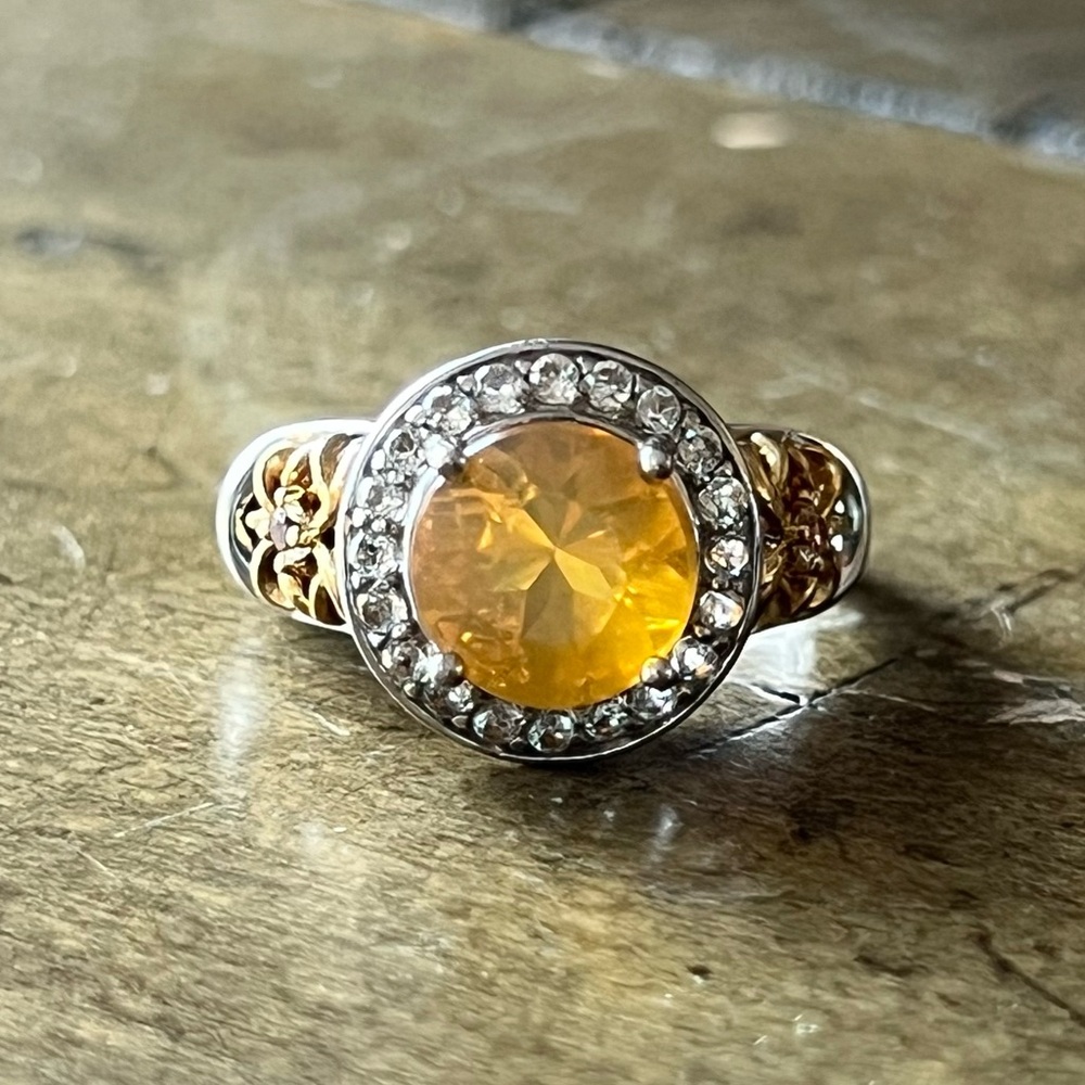 Sterling Silver Signed Topaz & Citrine Ring – Size 10.25 – 6.6g